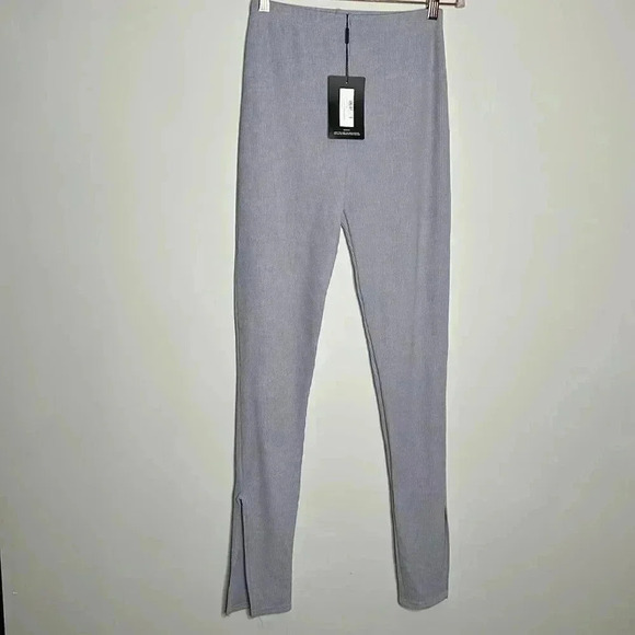 Grey Marl Textured Ribbed Split Hem Leggings - Picture 8 of 14